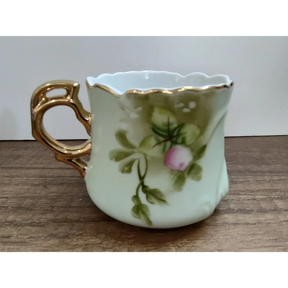 Vintage Lefton Heritage Green Hand Painted Teacup and Saucer #3057 1950's